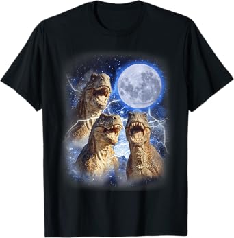 3 Tyrannosaurus Moon Howling Prehistoric Funny Dinosaurs T-Shirt