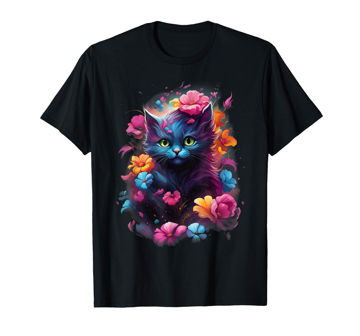 MyAnimal - Cute Cat in Colourful Flowers T-Shirt
