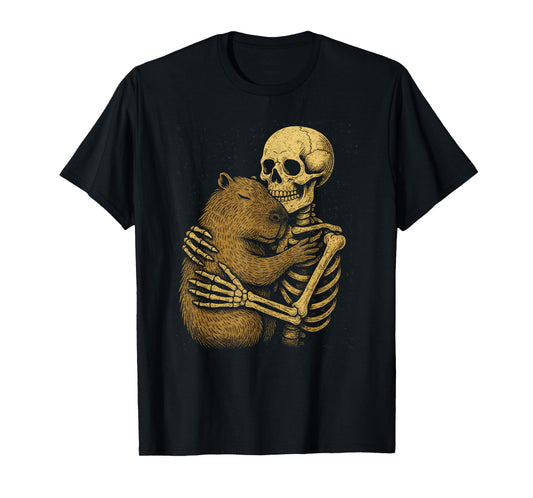 Cute Skeleton Hug Capybara Vintage Spooky Halloween T-Shirt