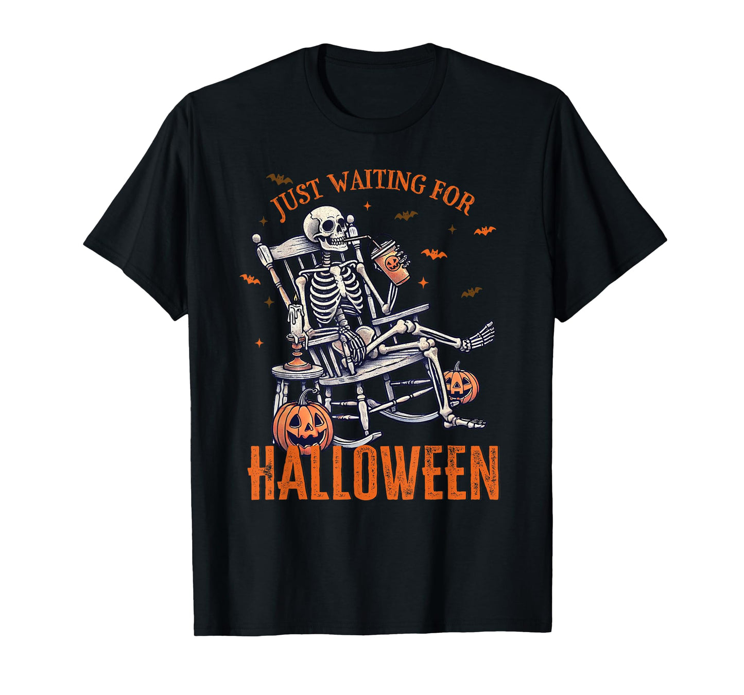 Funny Just Waiting For Halloween Skeleton Spooky Vibe Summer Men Women T-Shirt
