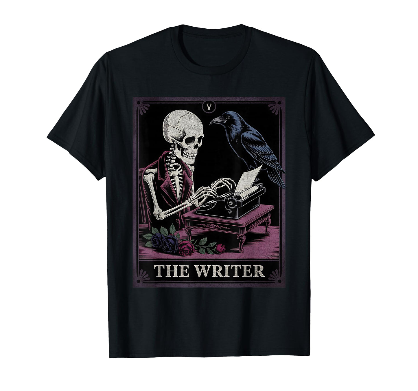 The Writer Tarot Card Gothic Skeleton Raven Author Literary T-Shirt