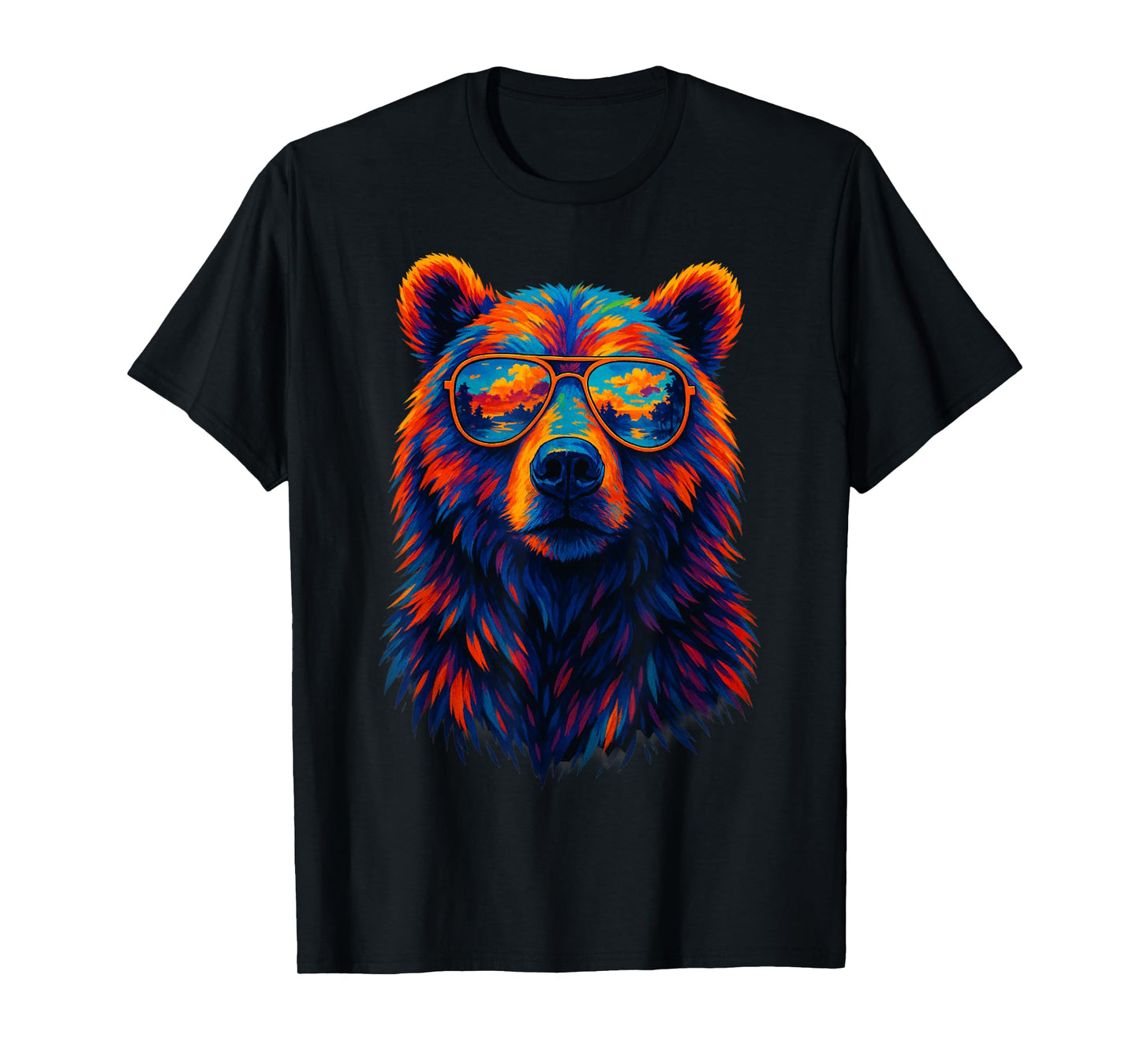 Cool Bear Sunglasses Wildlife Sunset Retro Art Colorful Bear T-Shirt