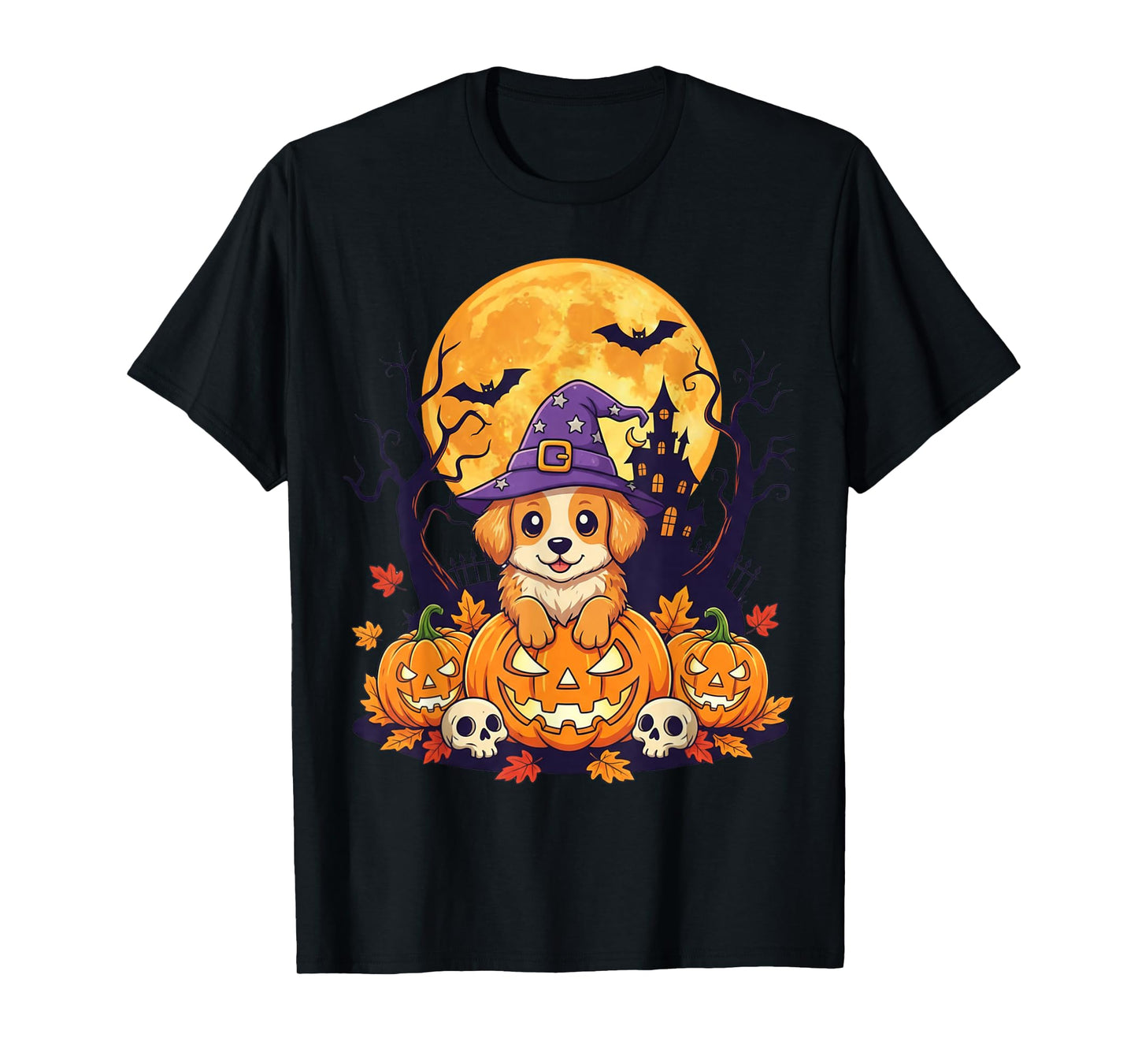 Halloween Dog Cute Puppy Costume Pumpkin Vintage Autumn T-Shirt