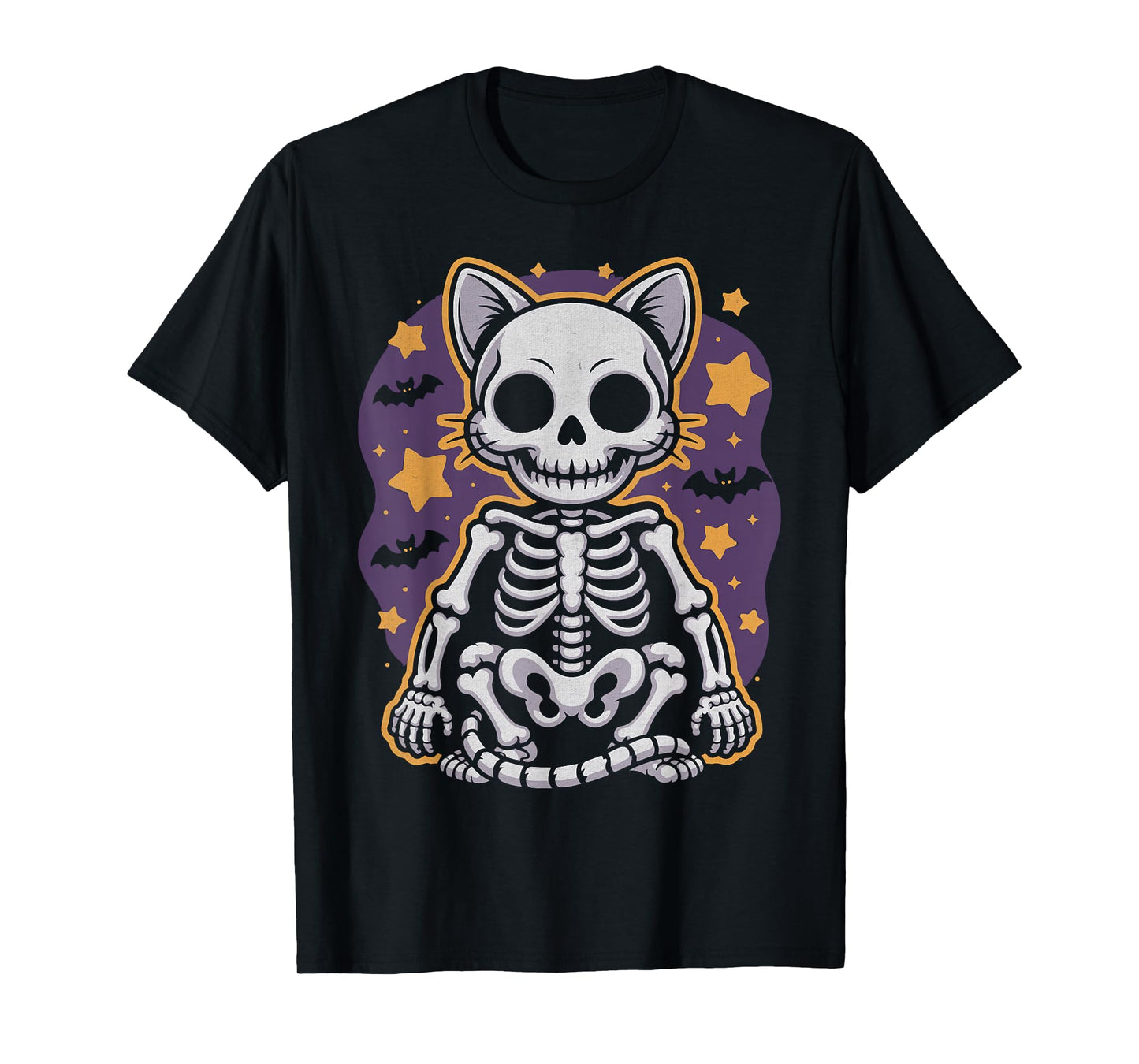 Skeleton Cat Cute Halloween Kitty Bones Spooky Cat Lover T-Shirt