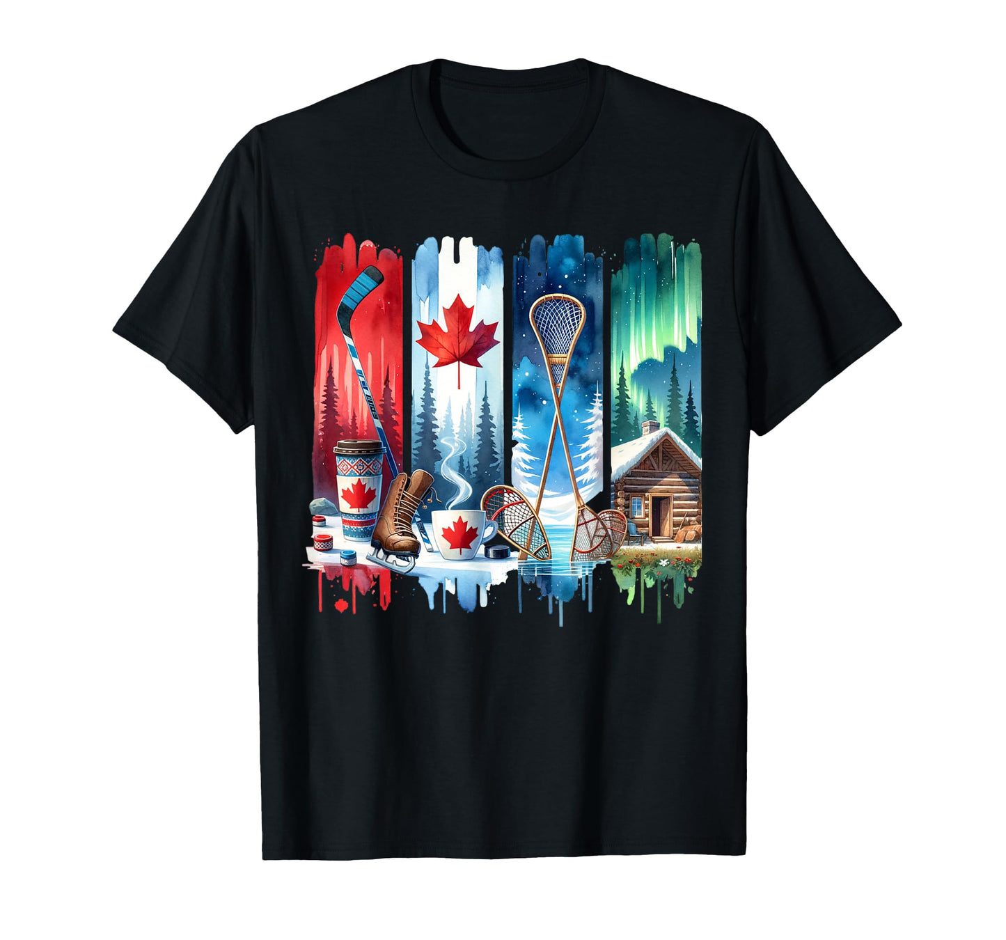 Canadian Winter Wonders Hockey Cabin Northern Pole Lights T-Shirt