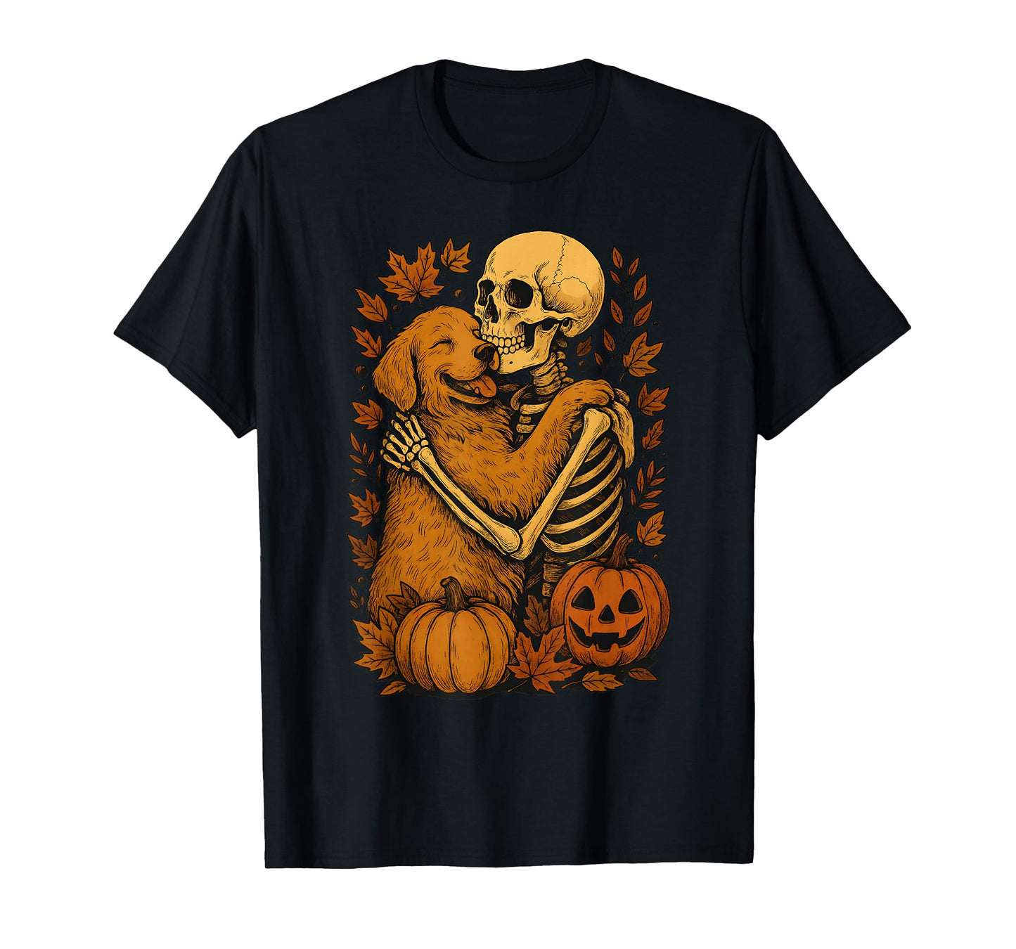 Skeleton Hugging Golden Retriever T-Shirt