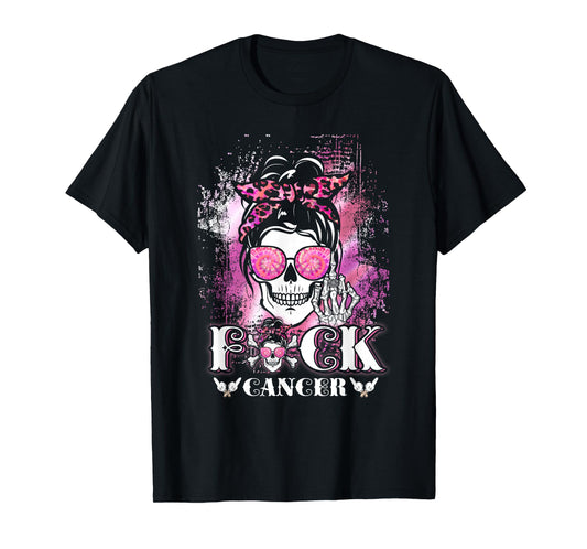 Womens Breast Cancer Skull Fuck Cancer Pink Ribbon Mom T-Shirt
