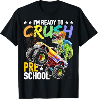 Crush Preschool Dinosaur Monster Truck Back to School Boys T-Shirt