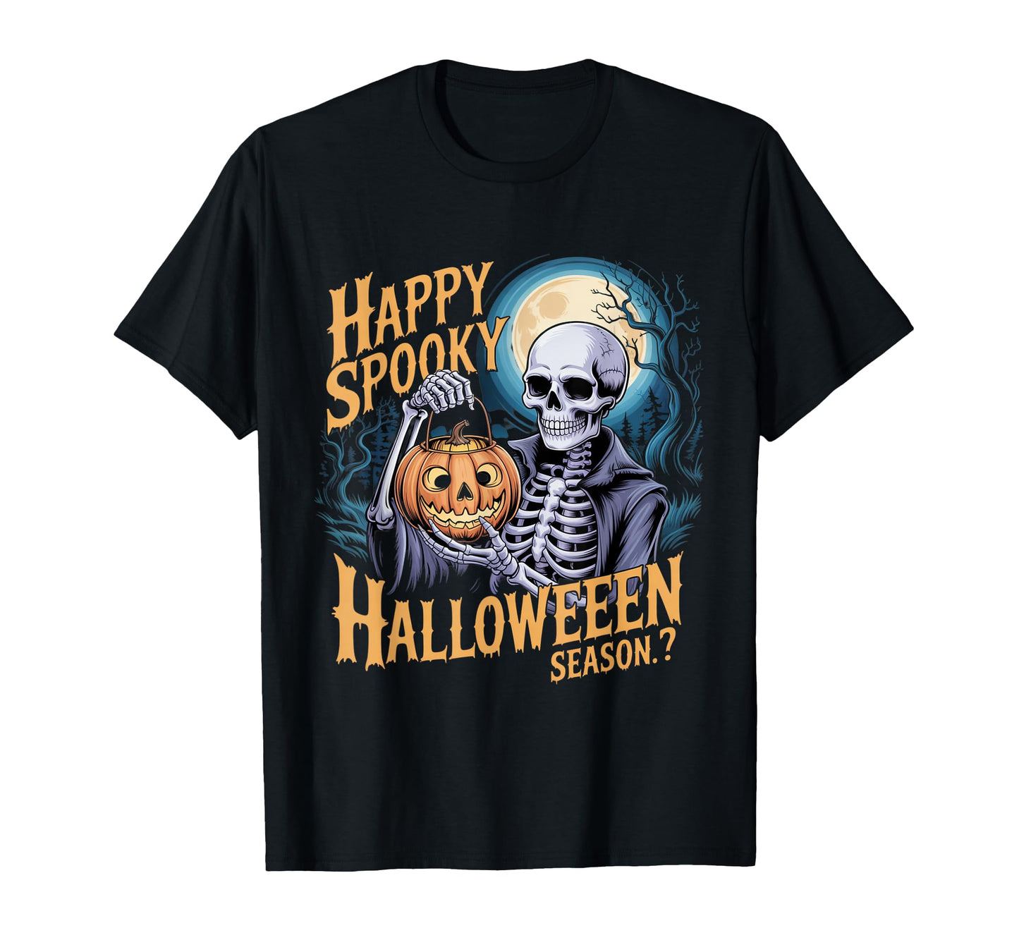 Happy Spooky Halloween Outfit – Skeleton with Pumpkin Lanter T-Shirt
