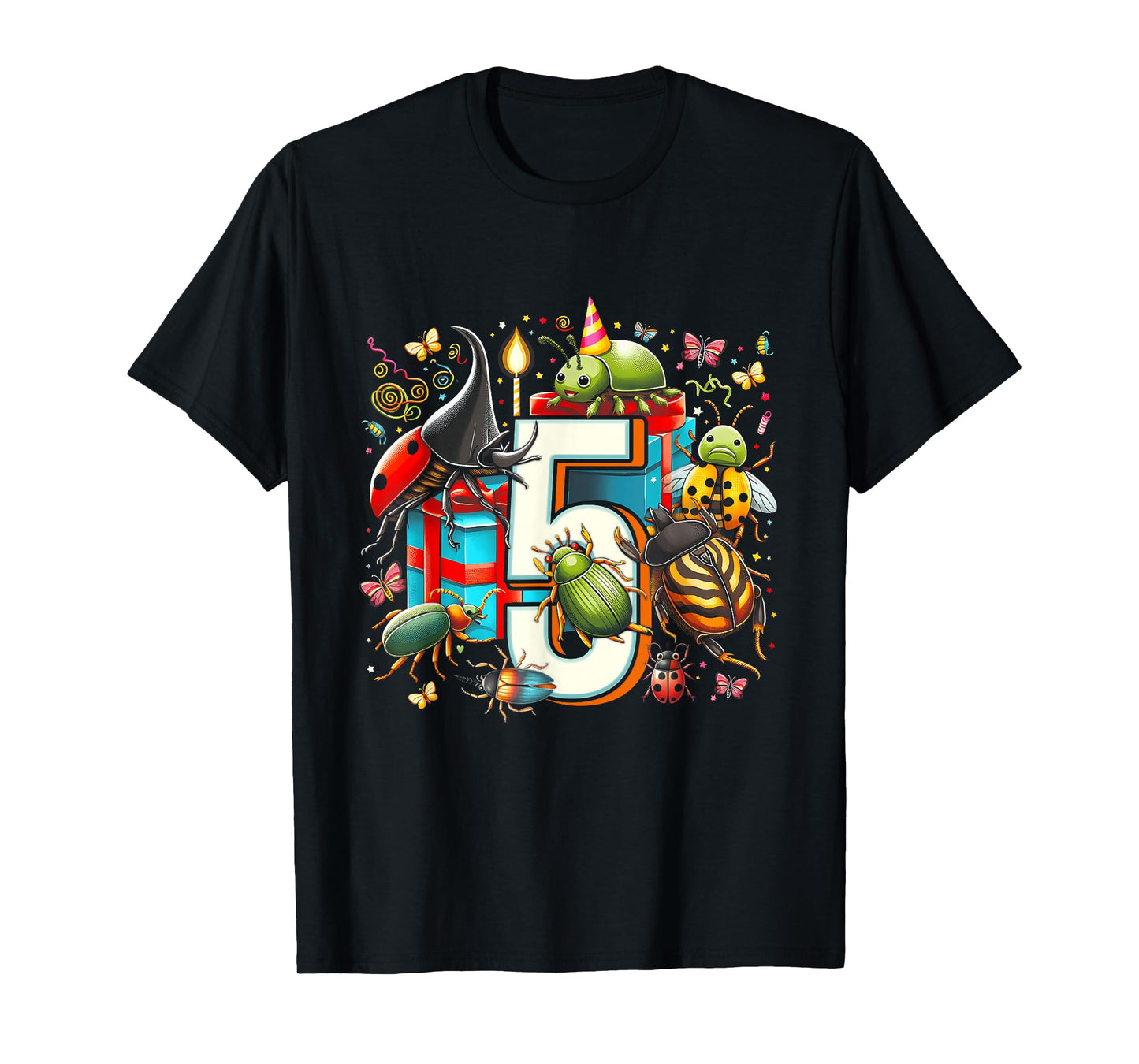 Kids 5th Birthday Bugs Insects Beetles Biology 5 Year Old T-Shirt