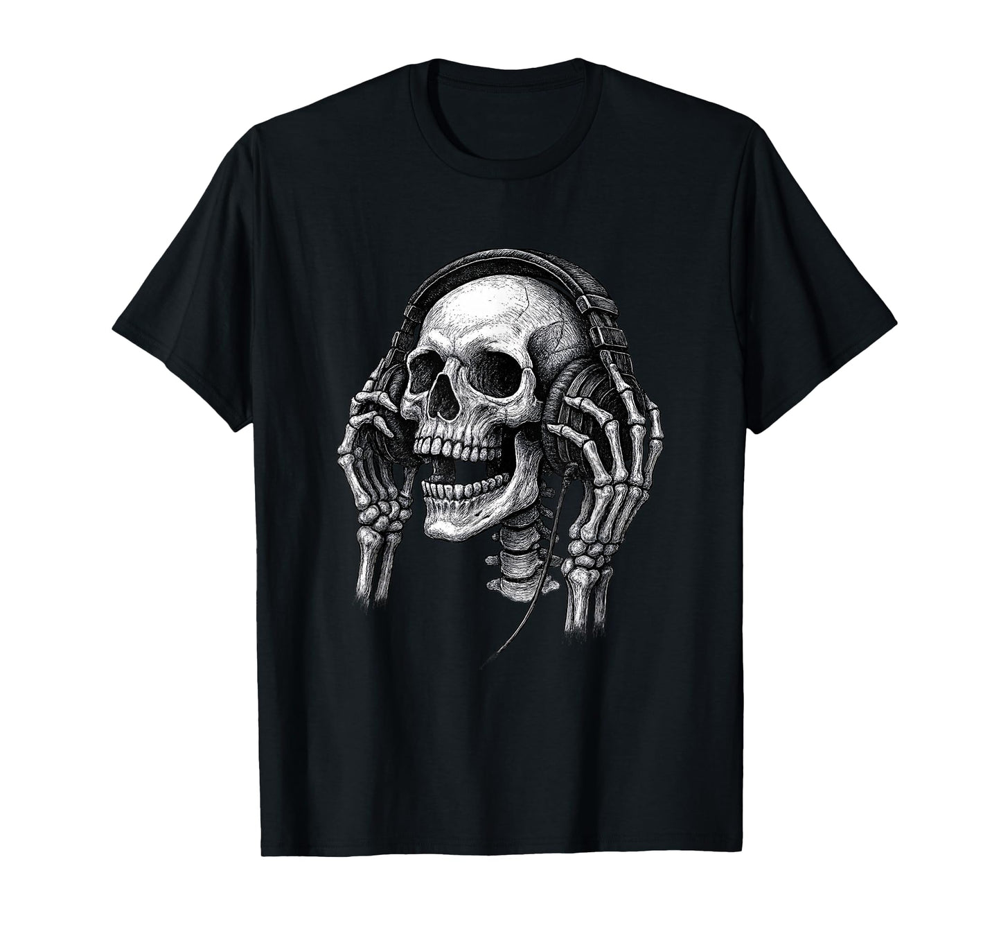 Skull with Headphones Tee Grunge Punk Rock Hip Hop Rap Music T-Shirt
