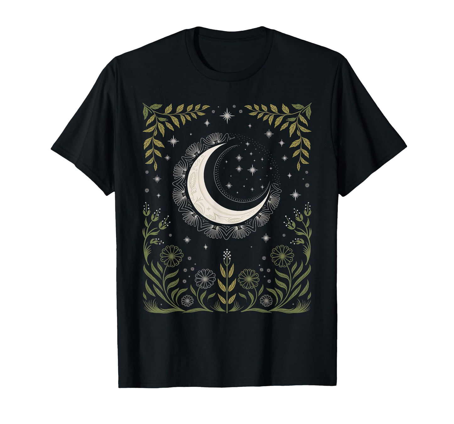 mystic moon and moonphase woman mystical flowers aesthetic T-Shirt