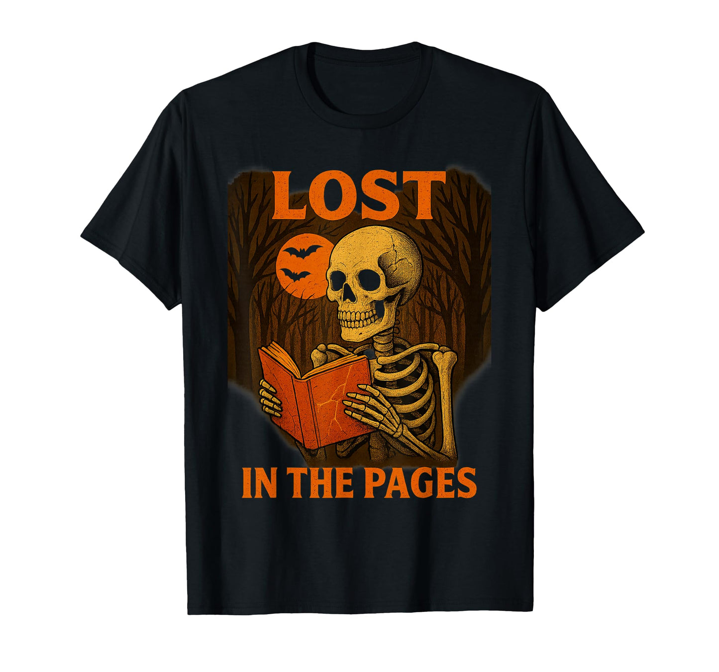 Halloween Skeleton Reading Lost in The Pages Book T-Shirt