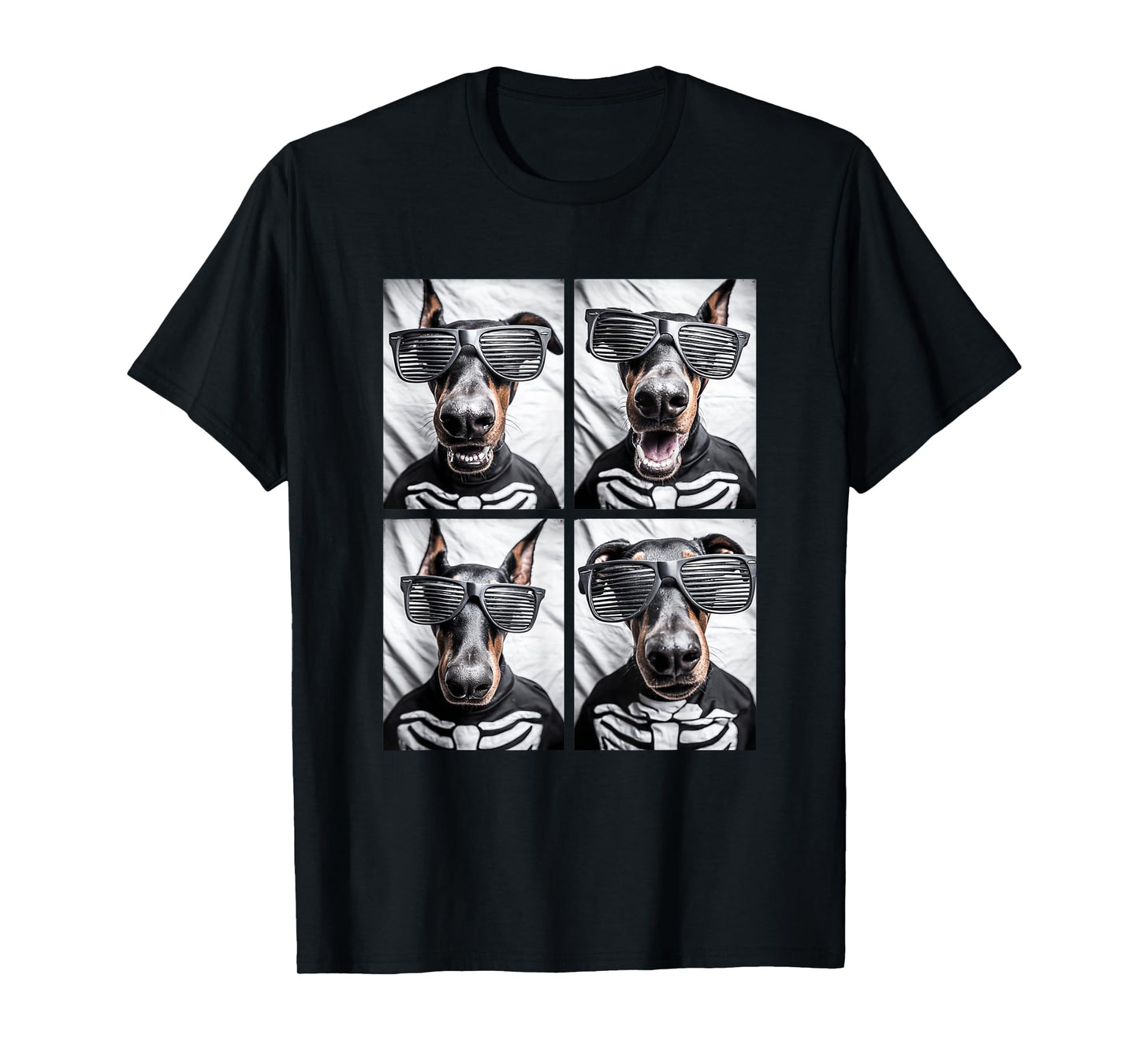 Dobermans with Sunglasses Skeleton Costume Halloween Dogs T-Shirt