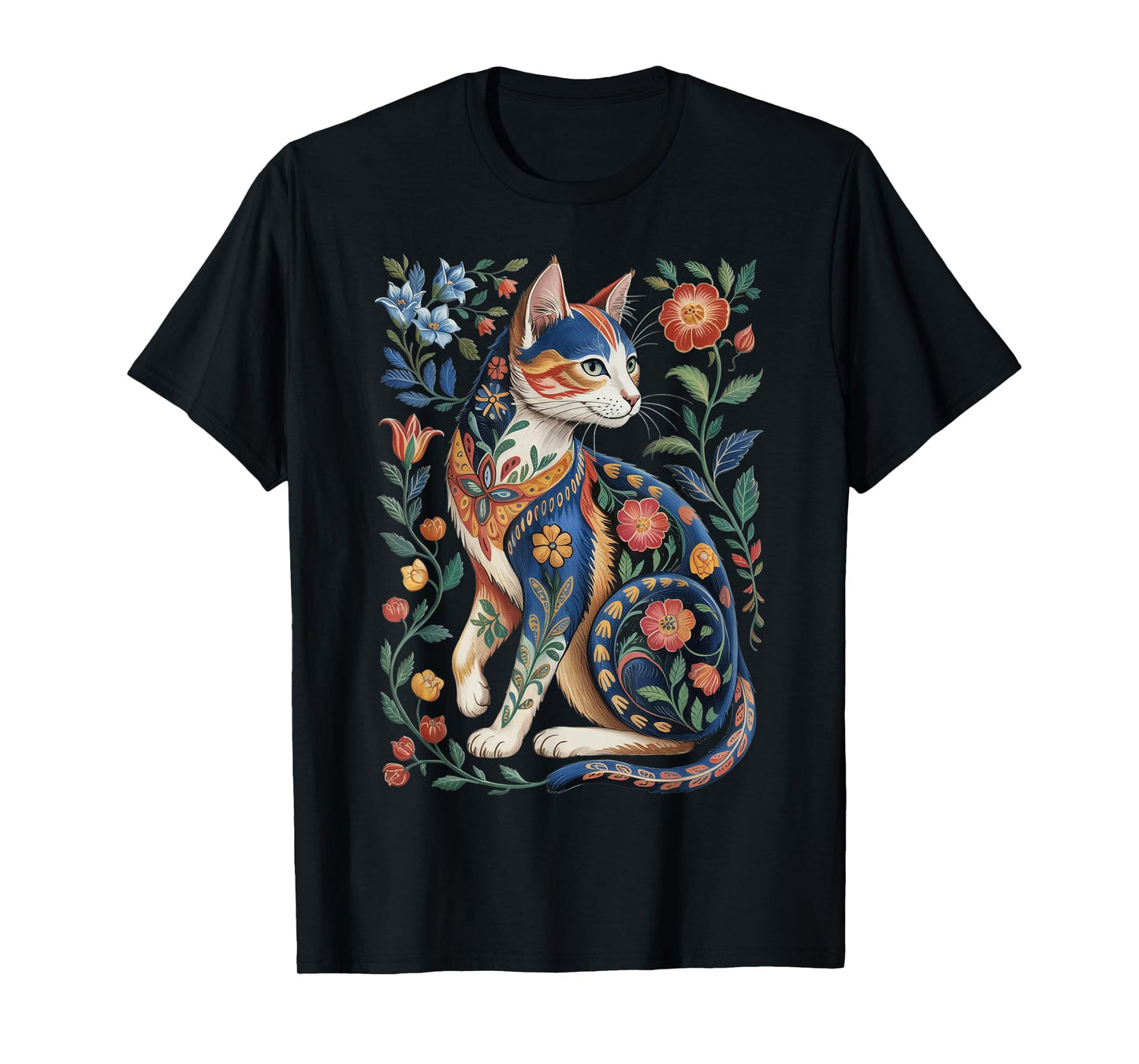 Cute Cat Lover Vintage Flowers Art Pattern Aesthetic T-Shirt