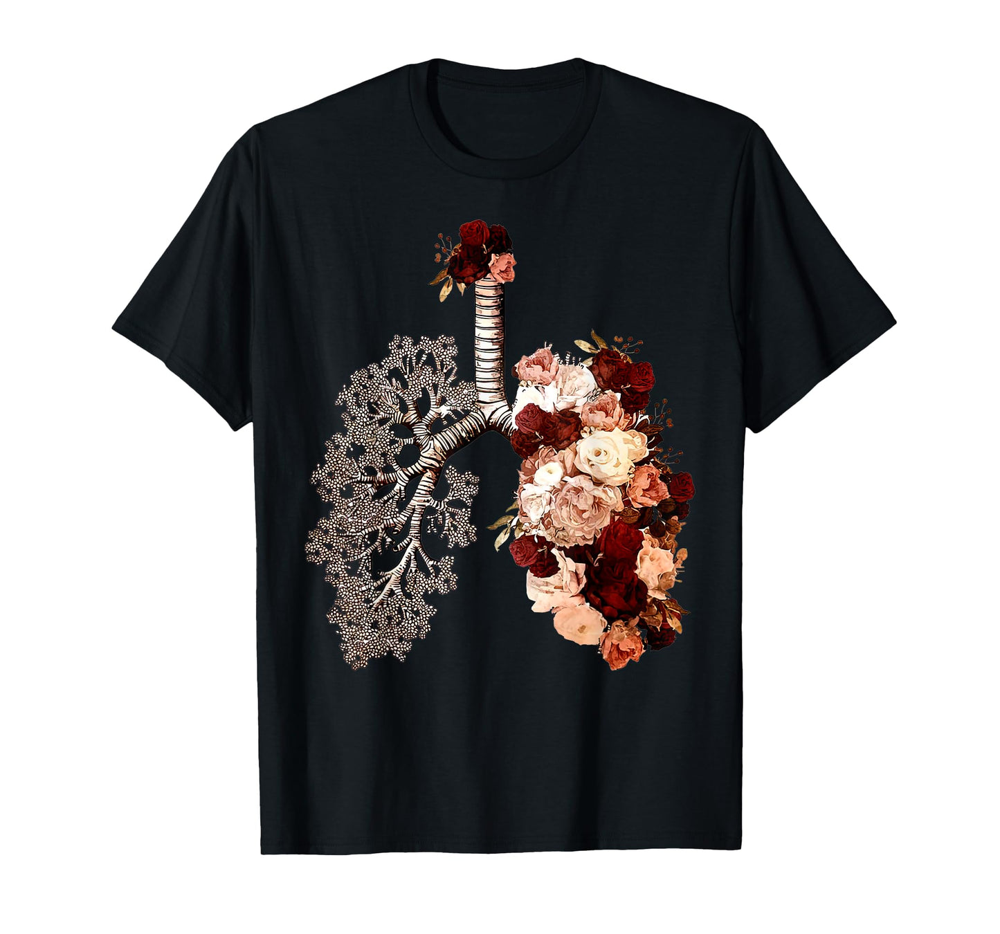Anatomical Lungs And Bloom Roses Floral Tee T-Shirt