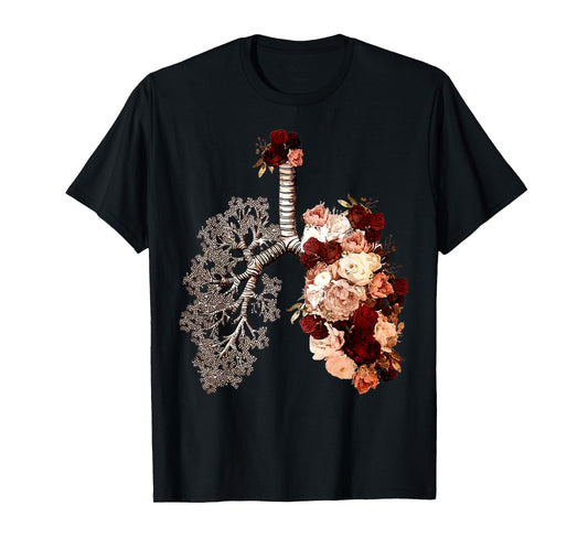 Anatomical Lungs And Bloom Roses Floral Tee T-Shirt