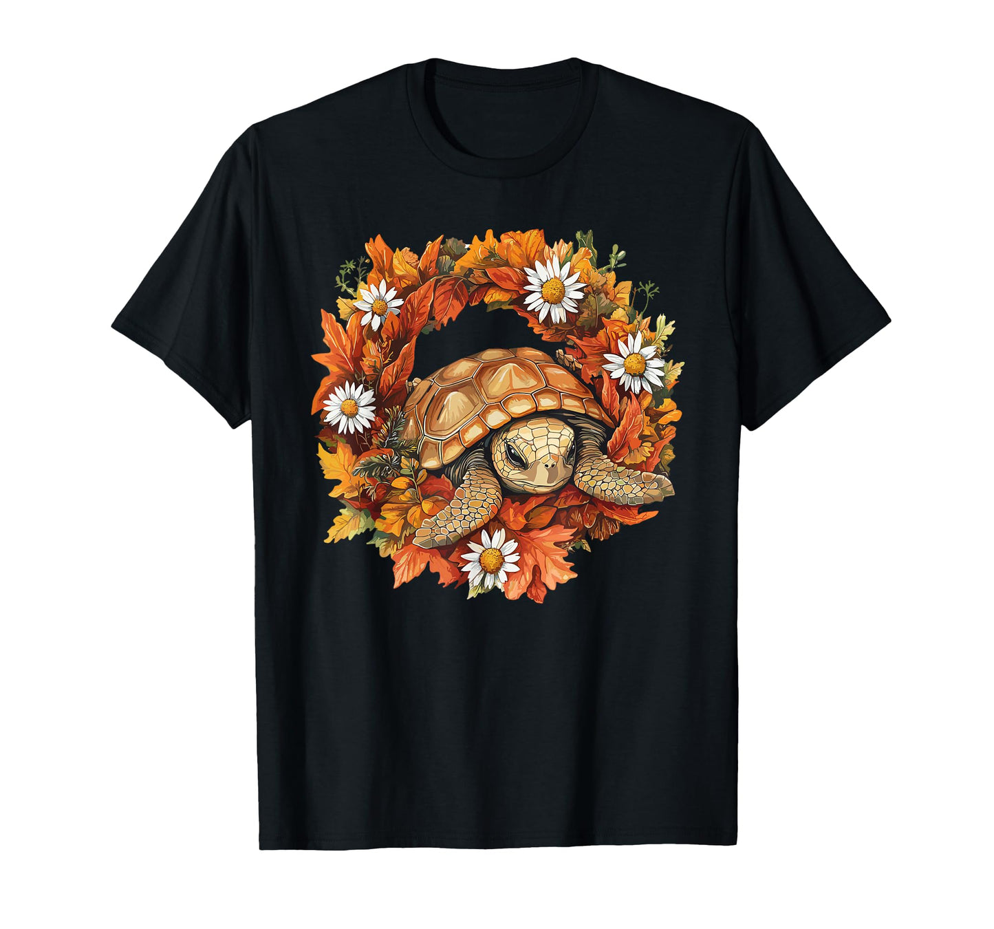 Turtle Surrounded By Autumn Leaves And Flowers T-Shirt