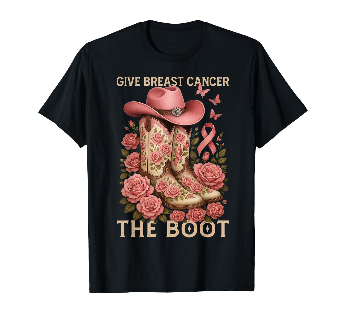 Cancer Boot Cowgirl Western Breast Cancer Pink Ribbon T-Shirt