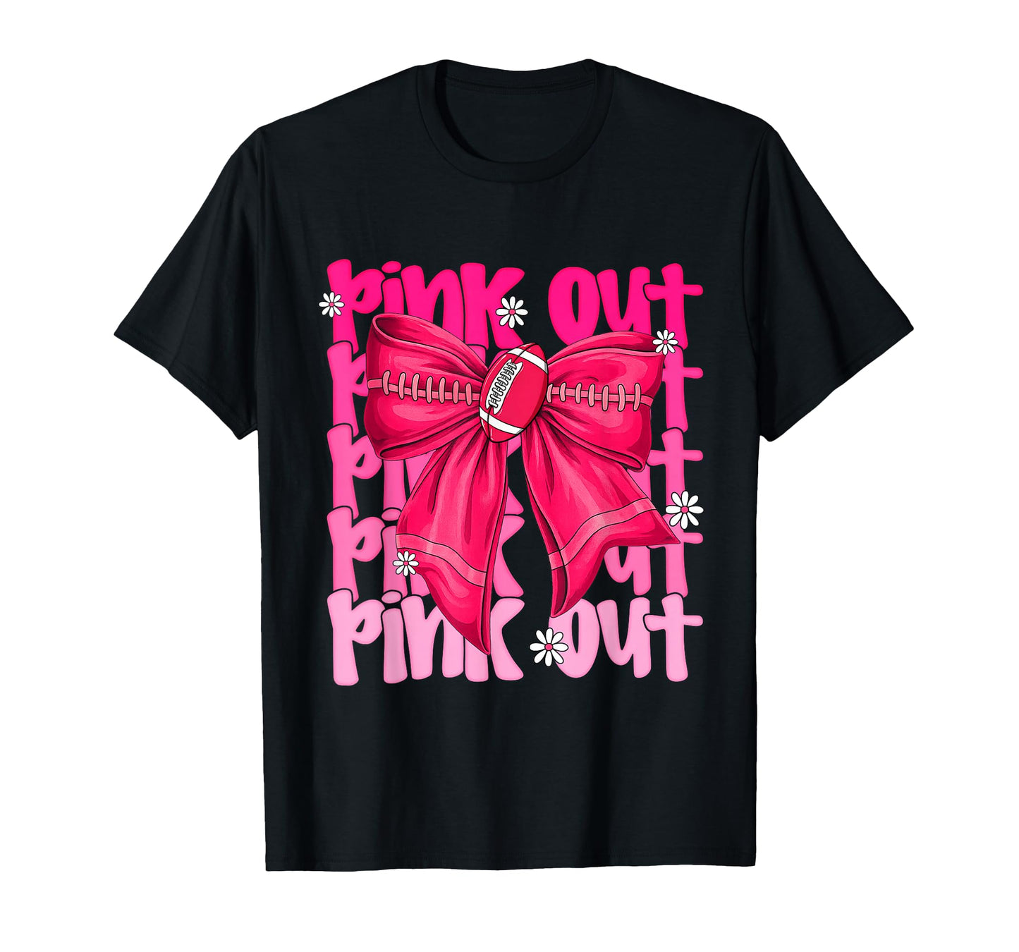 Pink Out Breast Cancer Football Coquette Bow Mom Girls Women T-Shirt