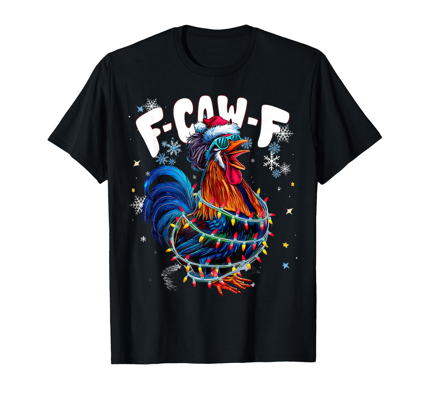 F-CAW-F Funny Christmas Lights Rooster Holiday Chicken Xmas T-Shirt