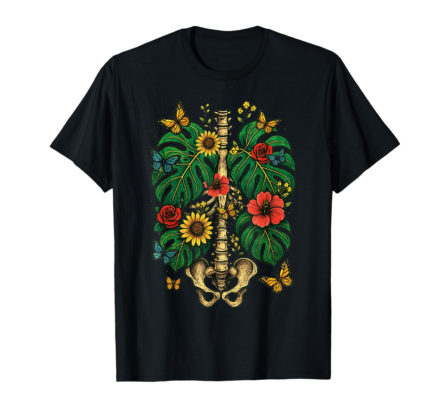 Skeleton Ribs Plant Body Vintage Halloween Gardening T-Shirt