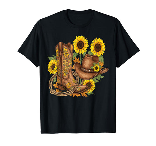 Cowboy Cowgirl Boot Hat Sunflower Western Country T-Shirt