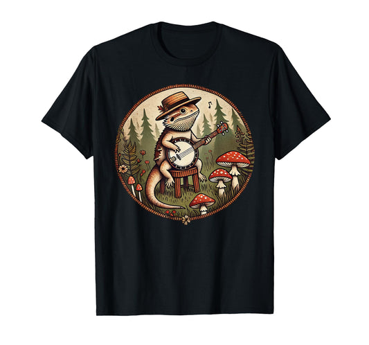Cute Cottagecore Aesthetic Bearded Dragon Playing Banjo T-Shirt