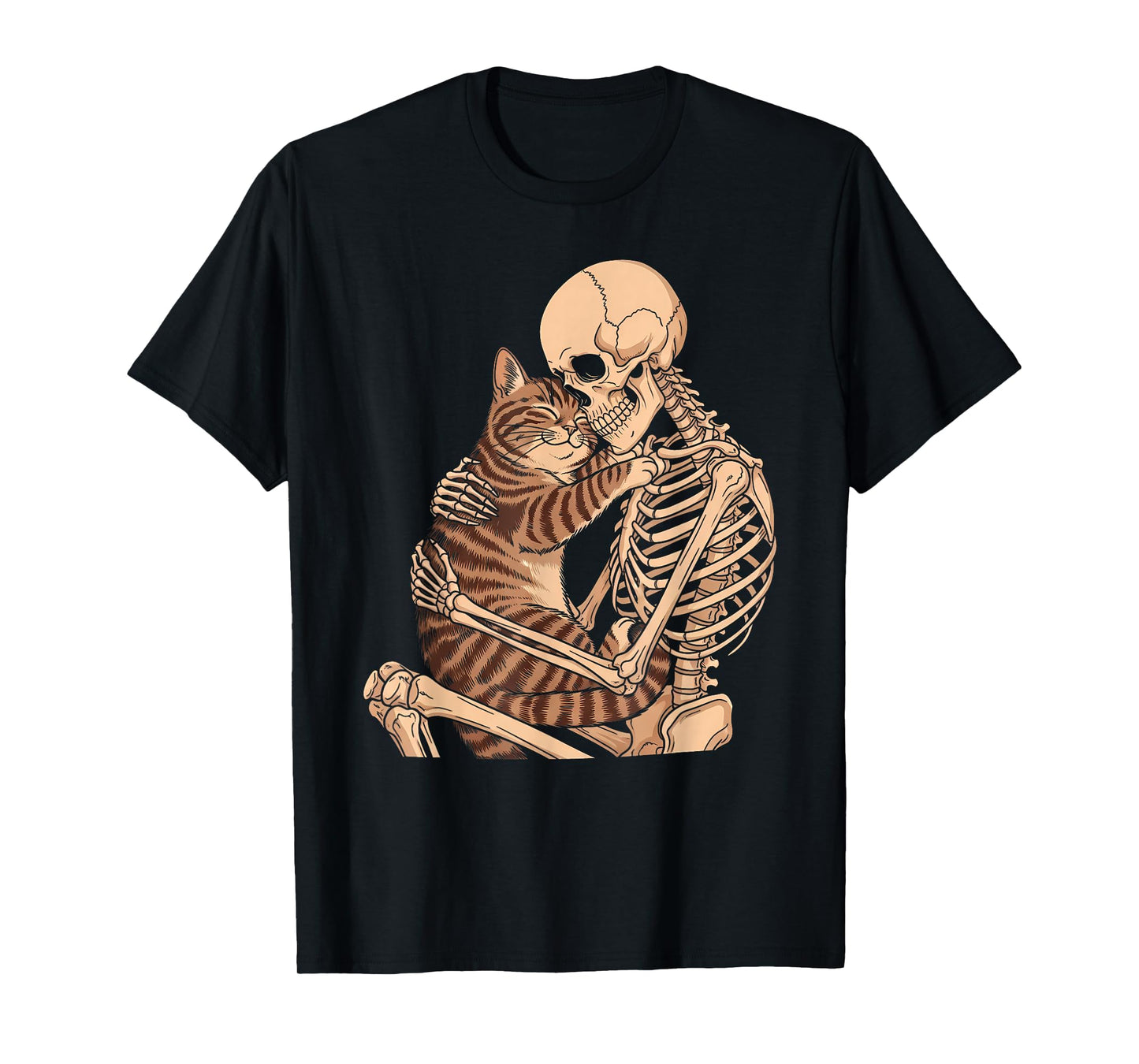 Funny Skeleton Hugging Cat Halloween Kitty Lover Cat Mom Dad T-Shirt