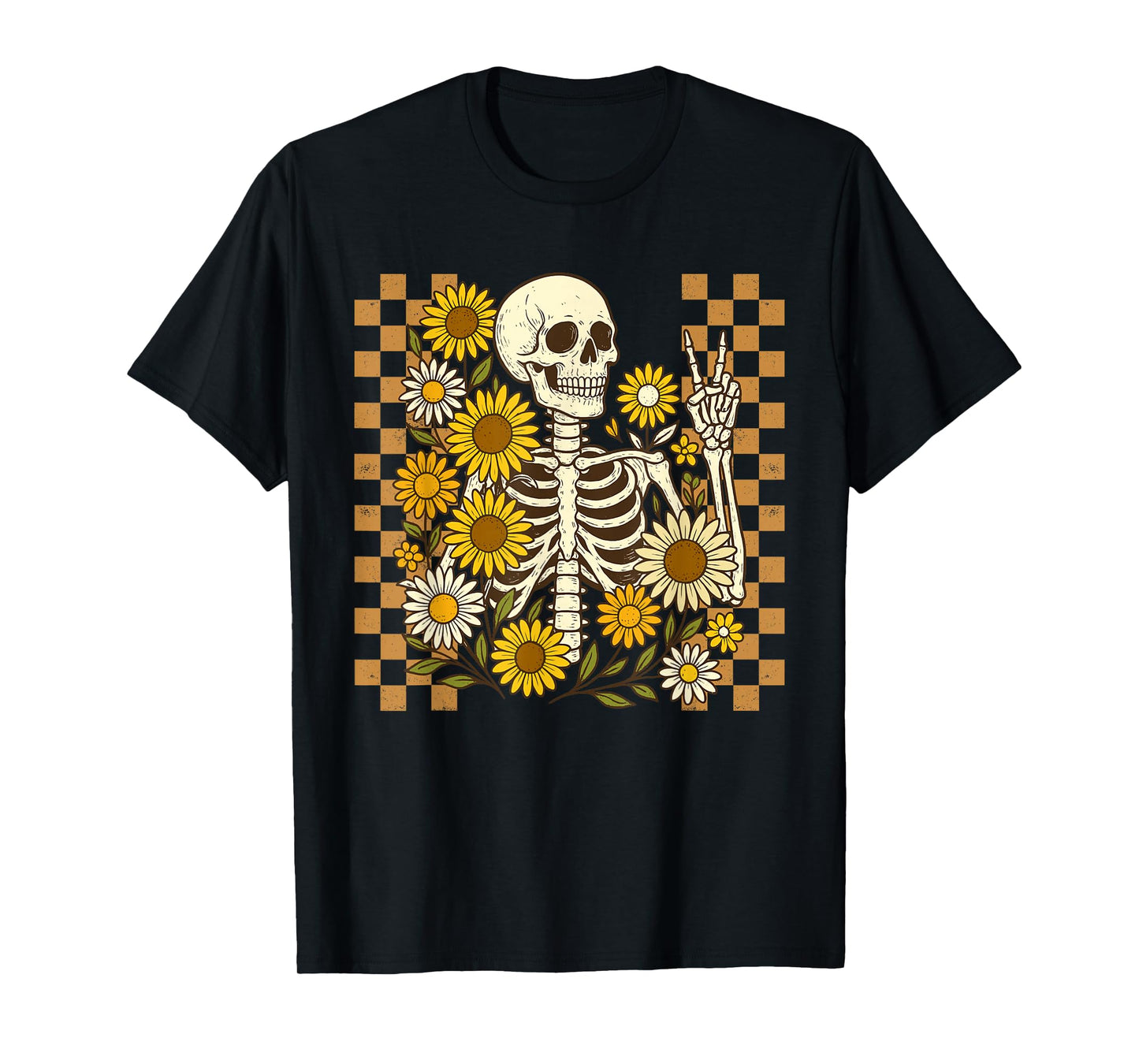 Retro Fall Skeleton Halloween Skeleton Flower Spooky Season T-Shirt