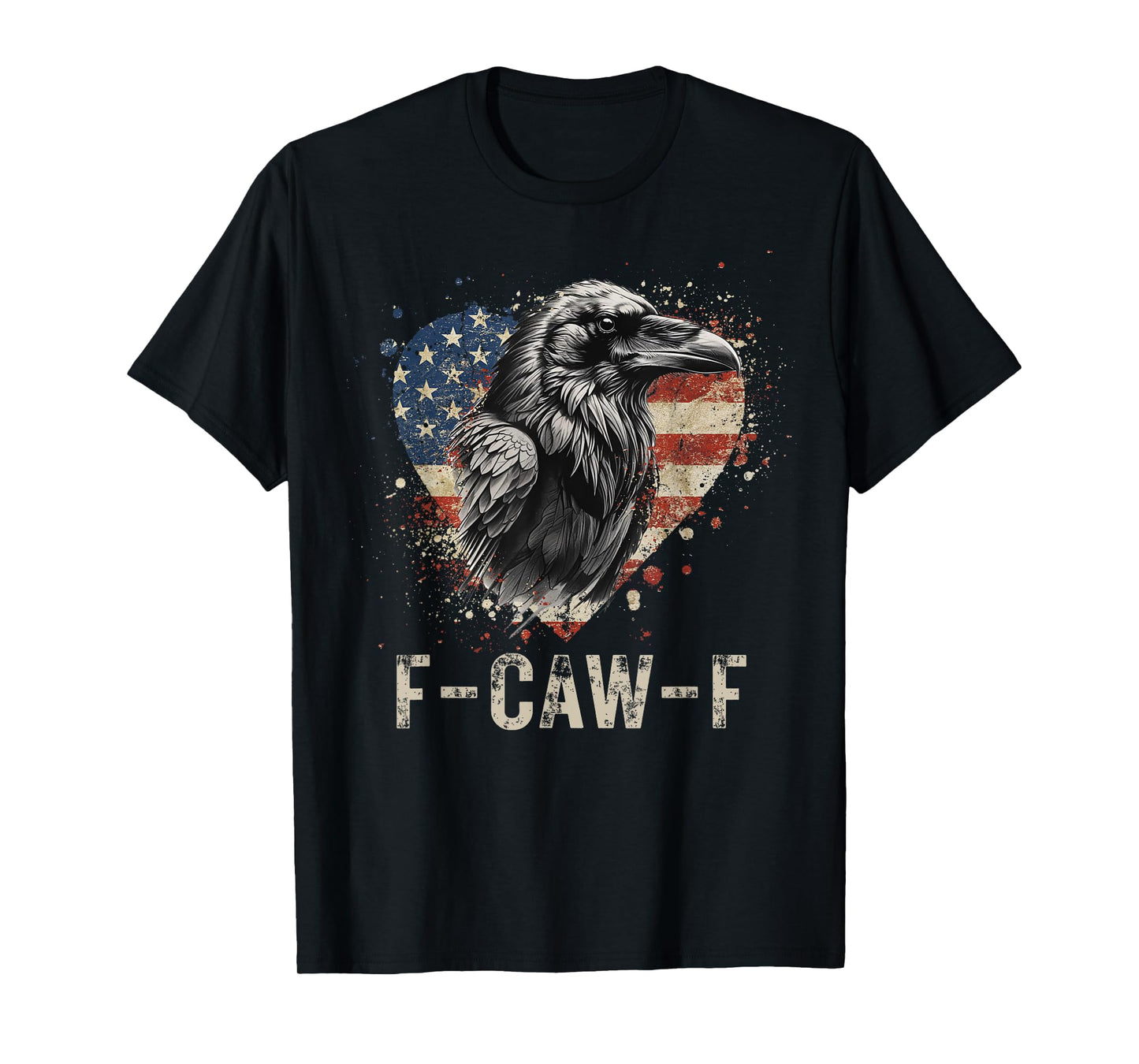 F-Caw-F Black Crow Black Bird Heart USA Flag Vintage T-Shirt
