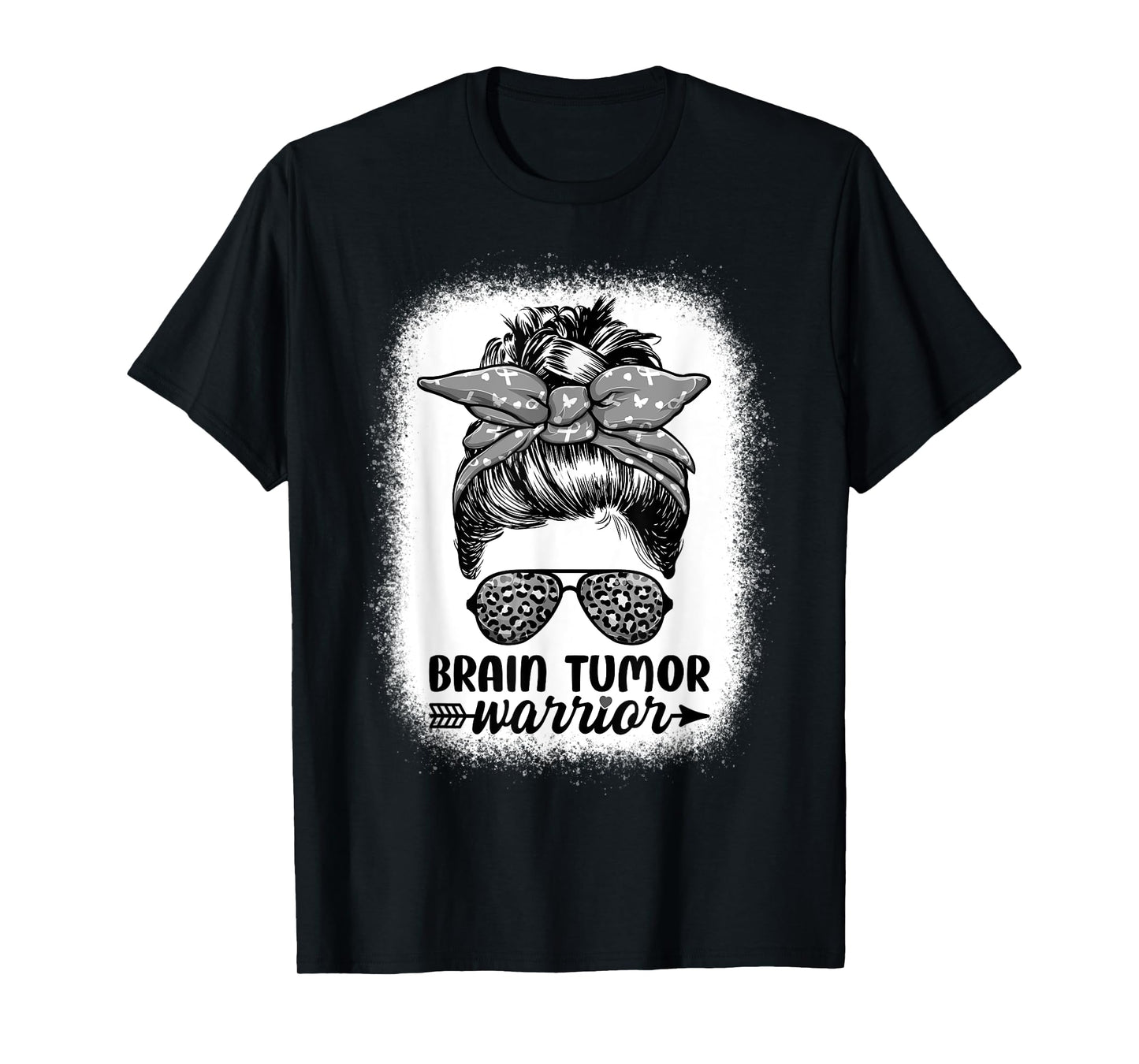 Brain Tumor Warrior Messy Bun Women - Brain Tumor Awareness T-Shirt