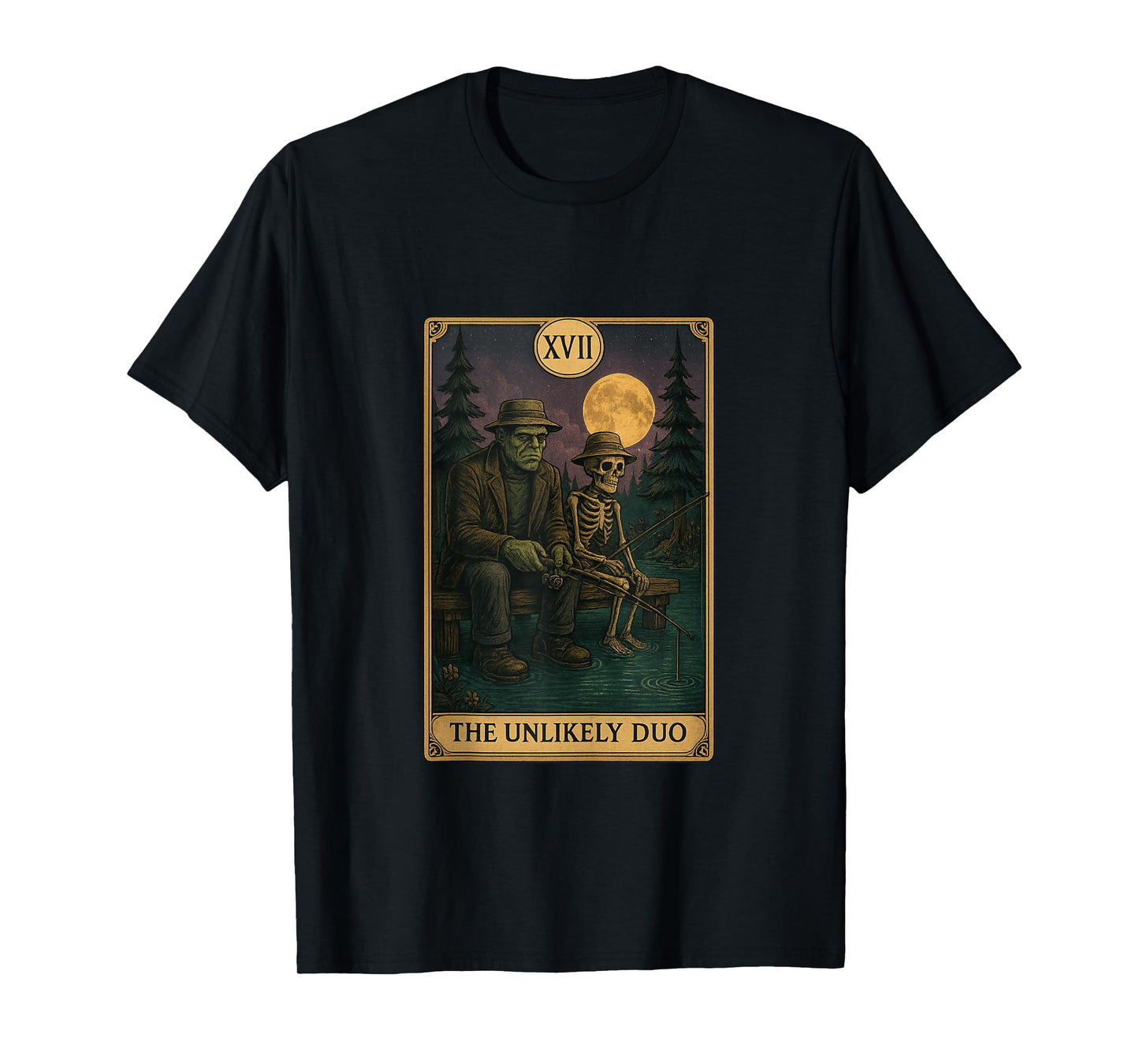 Tarot Card The Unlikely Duo Frankeinstein Skeleton Fishing Tank Top