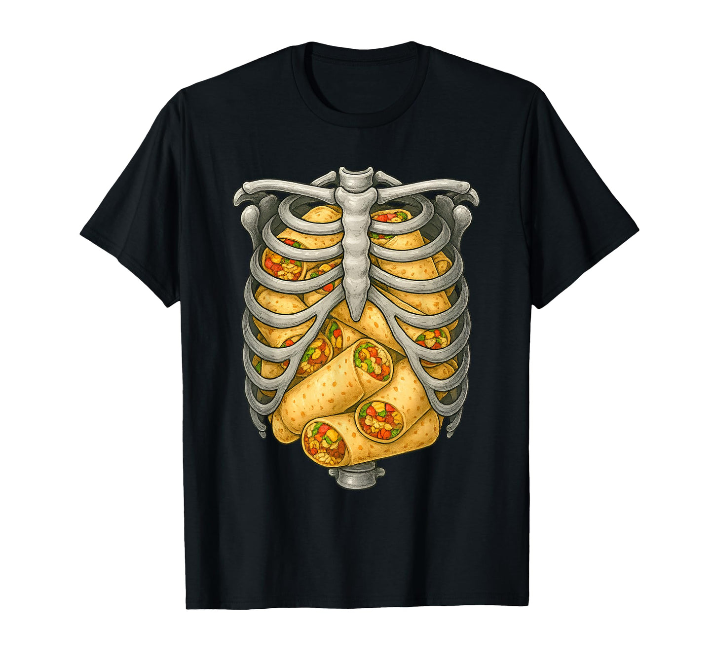 Skeleton Rib Cage Burrito Lovers Skull Halloween Costume T-Shirt