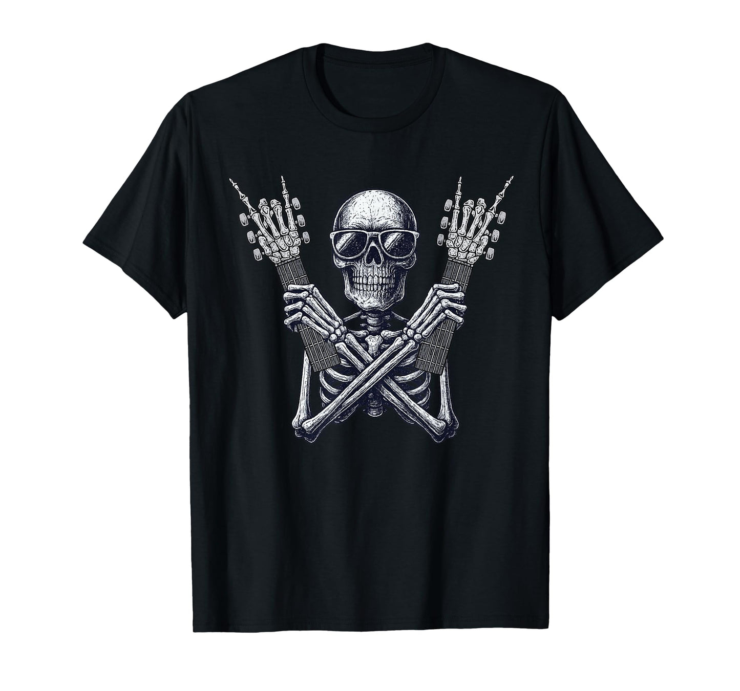 Vintage Halloween Skeleton Guitar Rock Funny Spooky Costume T-Shirt