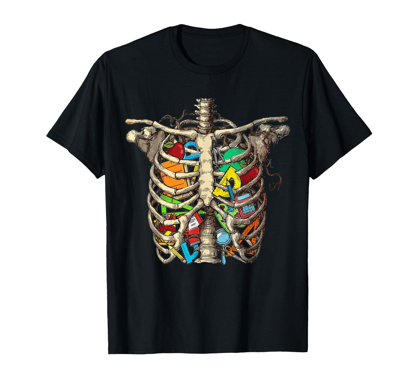 Spooky Teacher Skeleton Bones with Books Halloween Retro T-Shirt