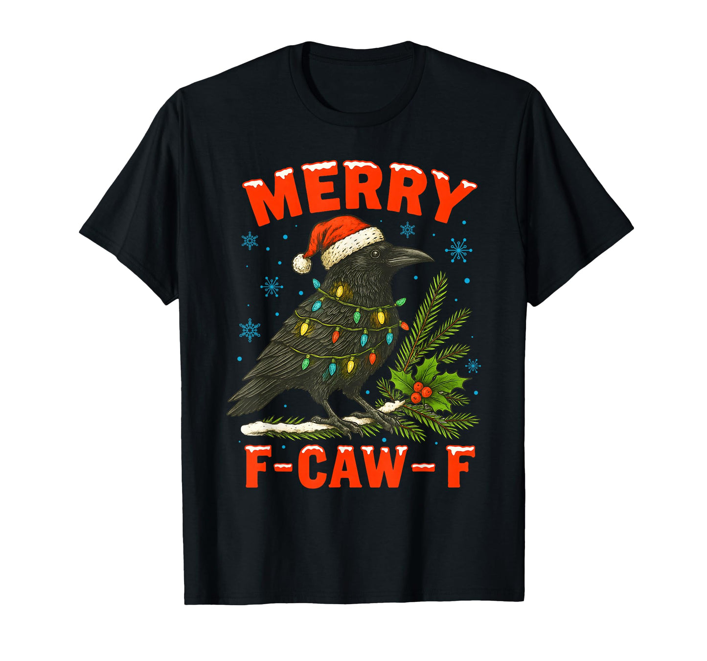 Merry F-Caw-F Crow Christmas Snowflake Xmas Lights Pajama T-Shirt