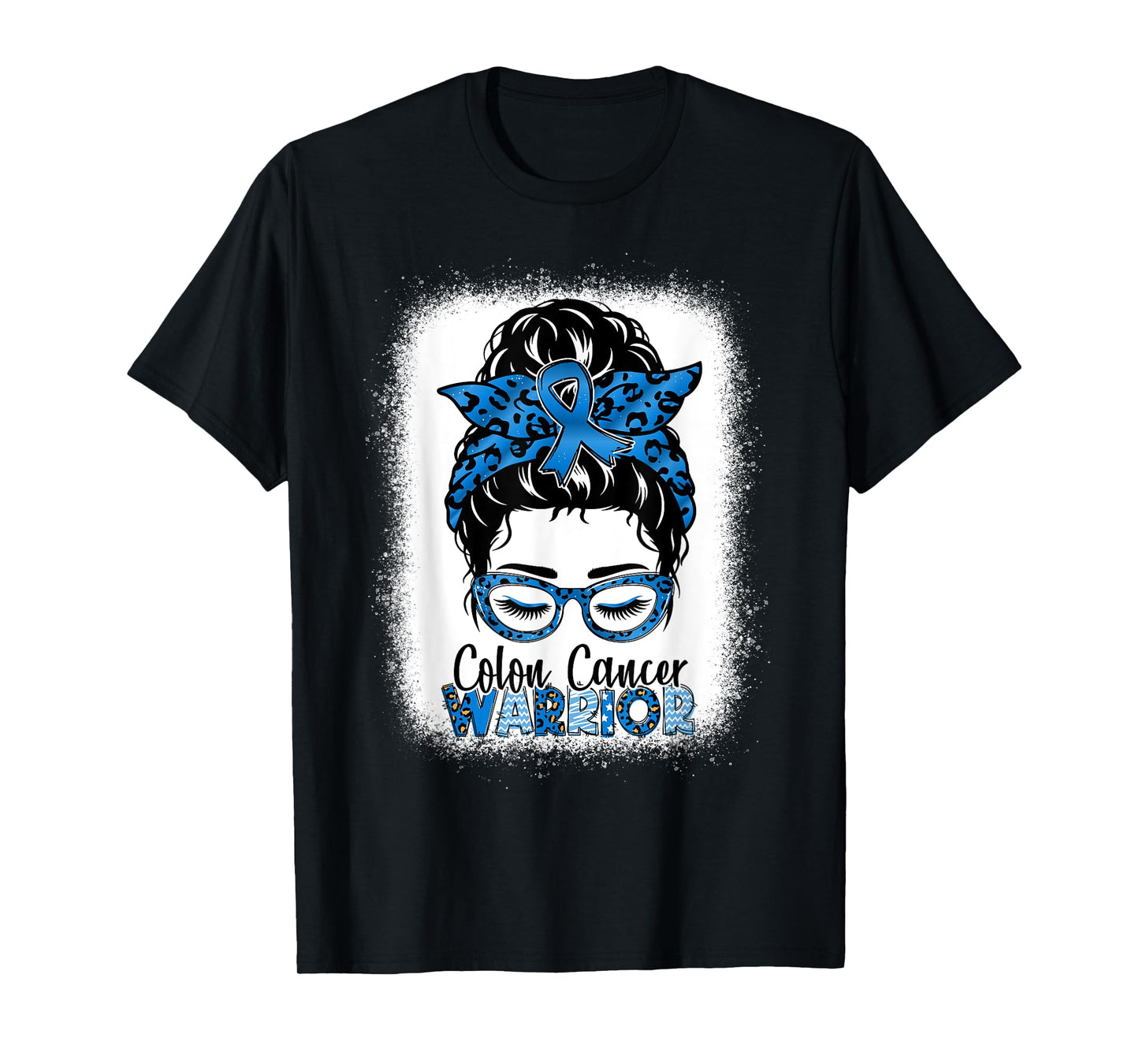Worrior Messy bun Colon Cancer Awareness Bleached T-Shirt