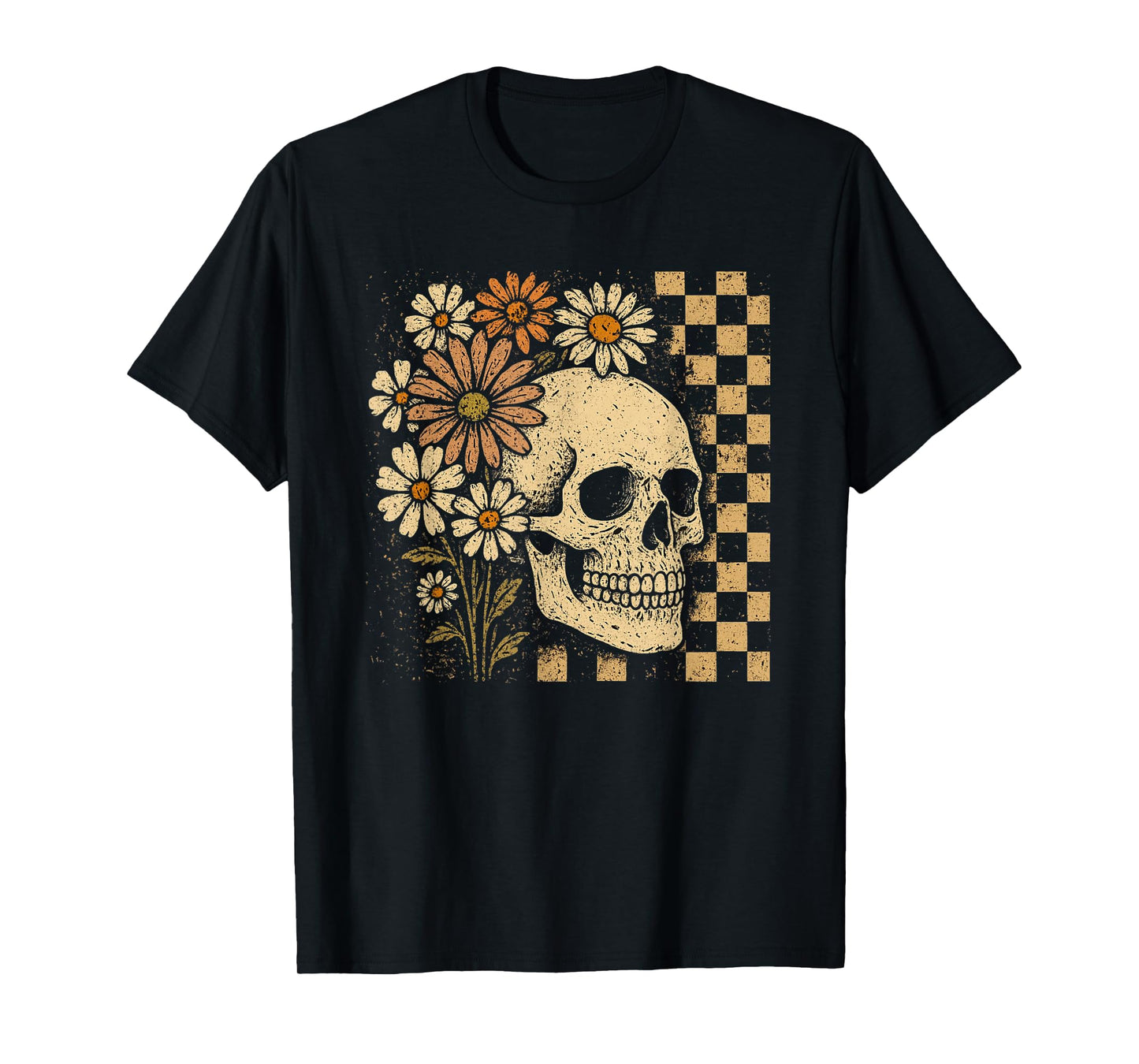 Halloween Skull Floral Grunge Vintage Mens Womens Kids T-Shirt