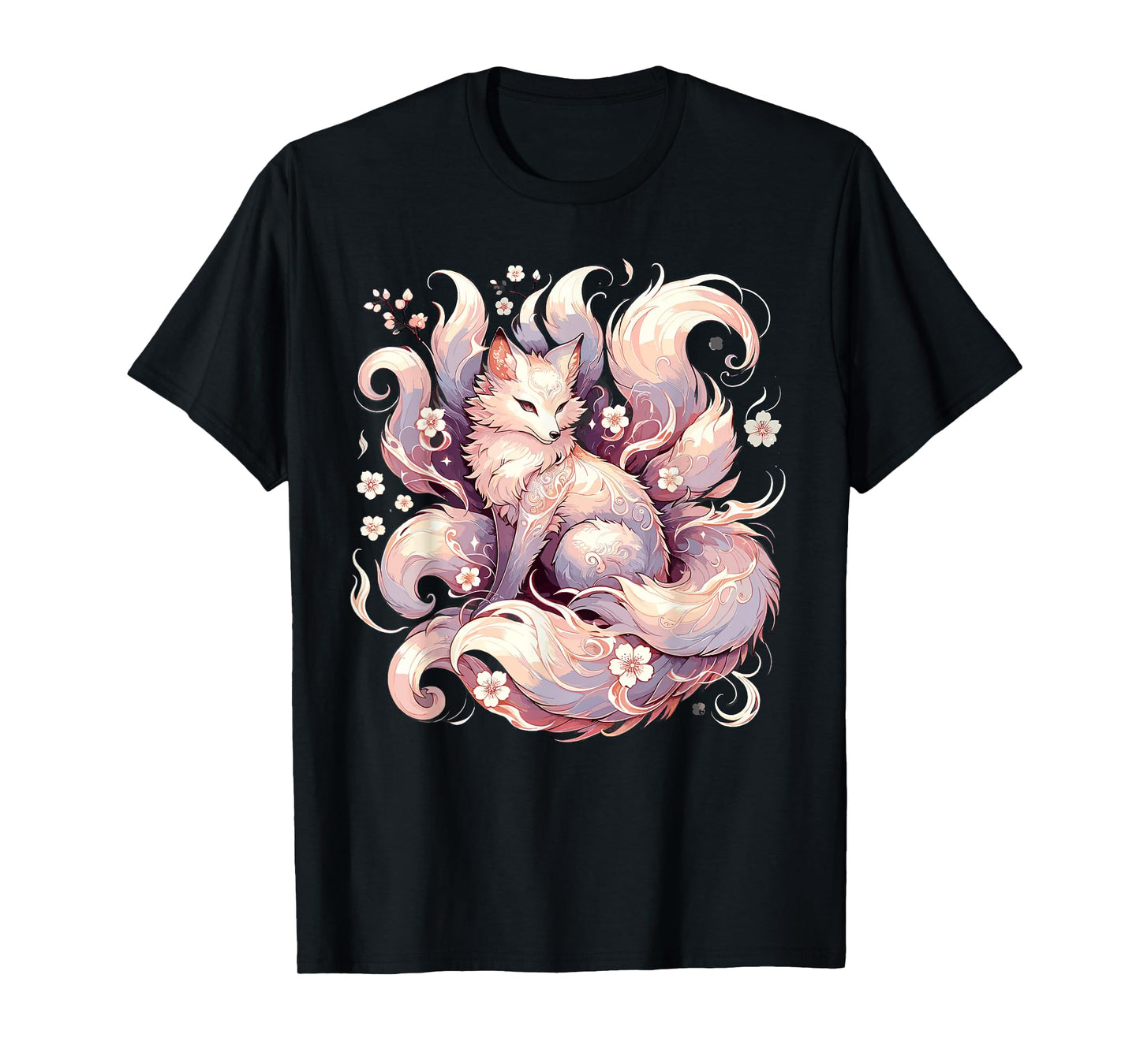 Elegant Kitsune, nine-tailed fox, kyubi Cherry Blossom art T-Shirt