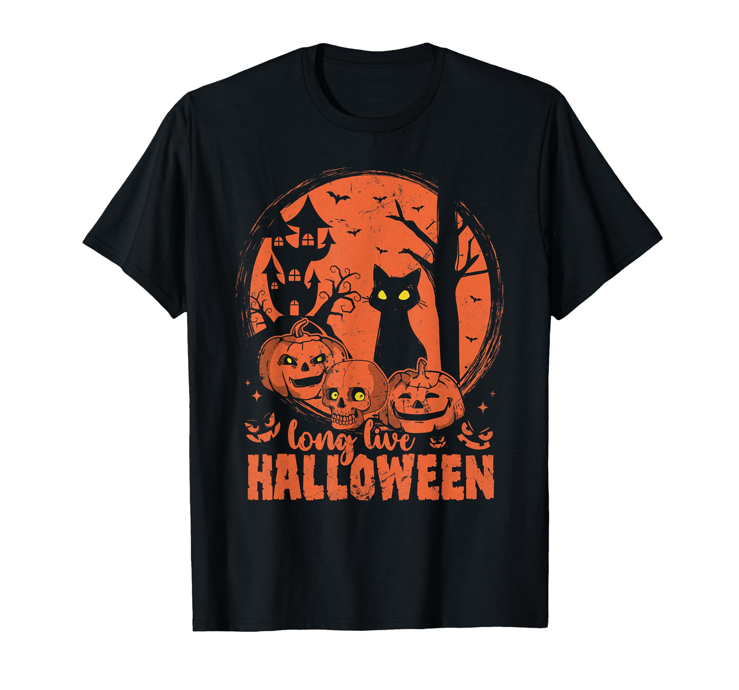 Long Live Halloween Scary Spooky Pumpkin Black Cat T-Shirt