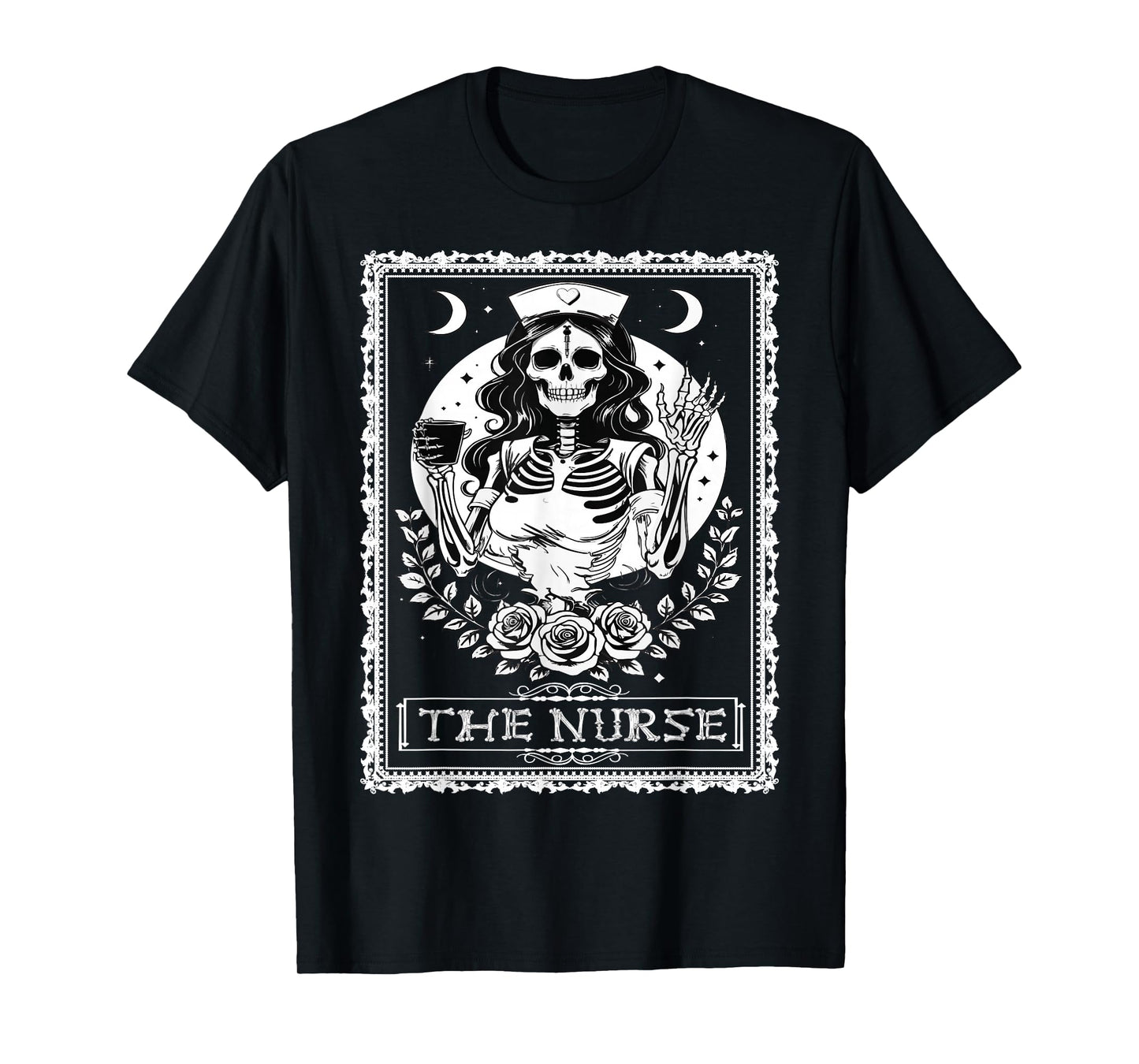 Gothic Skeleton Nurse Rose Dark Horror Design T-Shirt
