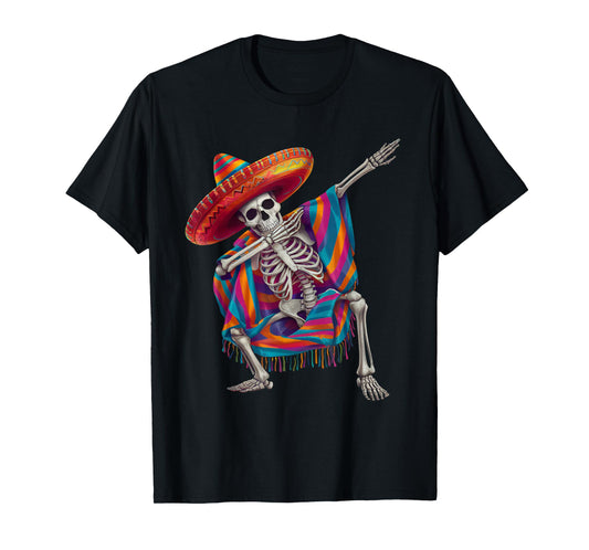 Dabbing Skeleton Sombrero Poncho Cinco De Mayo Mexican Party T-Shirt