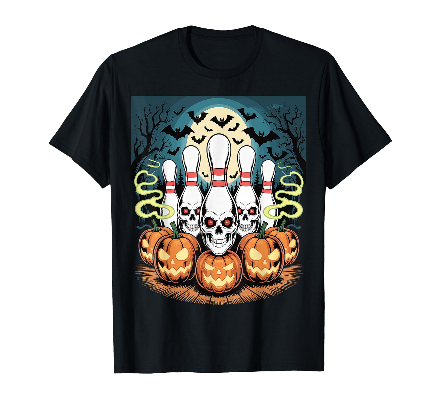 Bowling Pins Skeleton Spooky Halloween T-Shirt