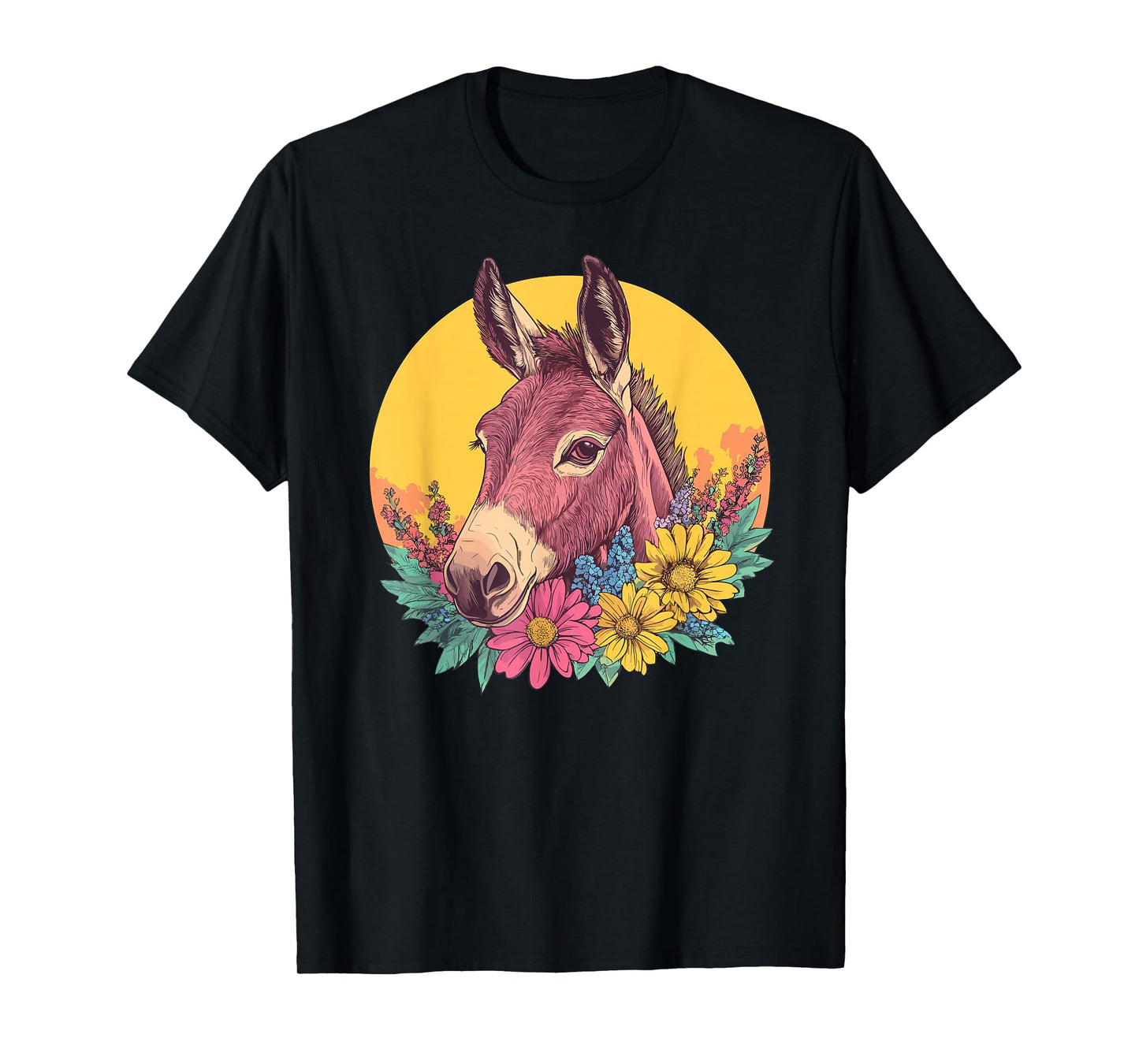 Donkey In Flowers With Yellow Sun T-Shirt