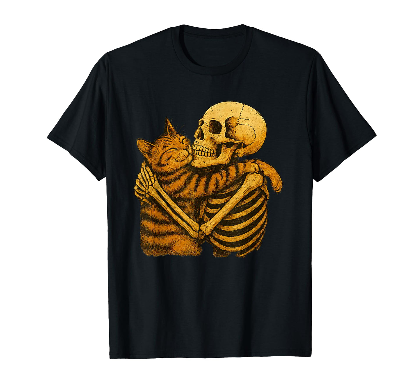 Skeleton Hugging Cat Halloween Cat Lover Cat Mom Dad T-Shirt