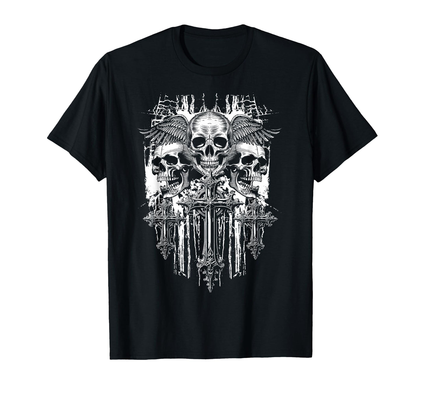 Skull Cross Wings Goth Alt Grunge Gothic Emo Aesthetic Y2K T-Shirt
