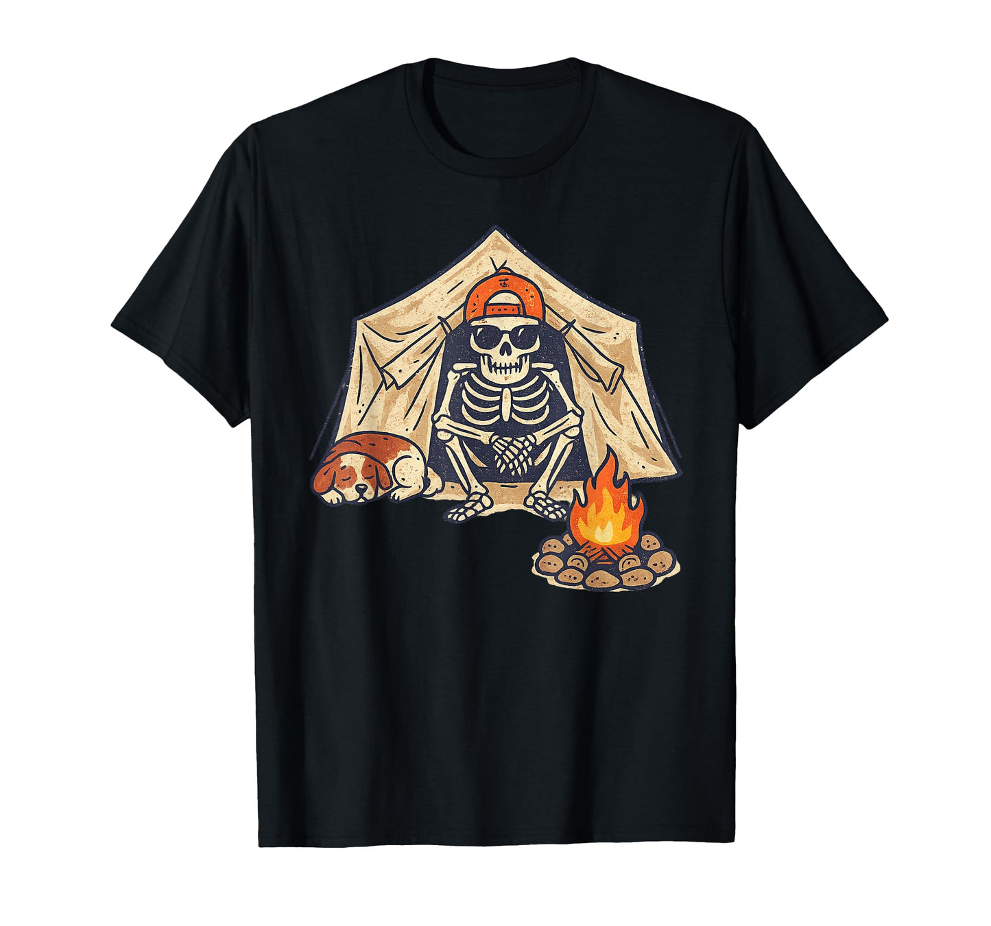 Vintage Halloween Skeleton Camping Funny Spooky Costume T-Shirt