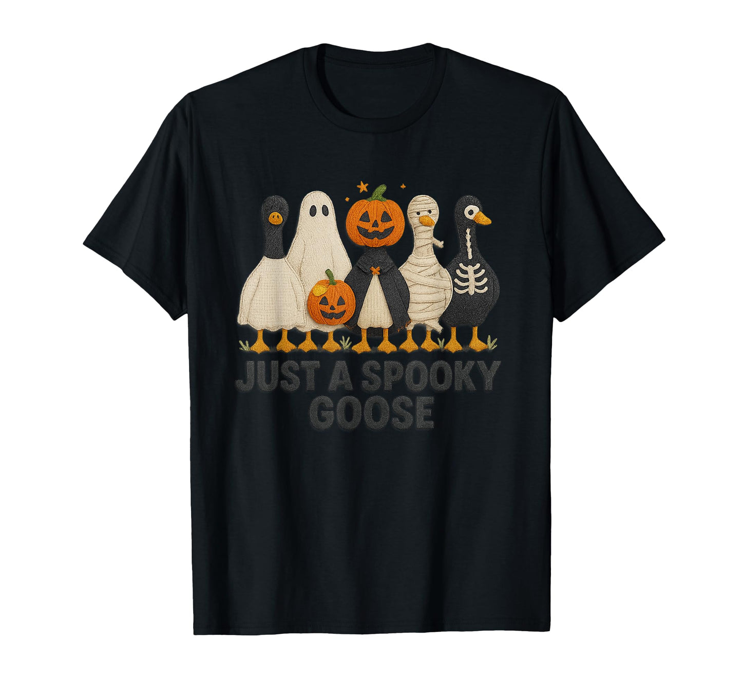 Just a Spooky Goose Halloween Costume Pumpkin Graphic T-Shirt