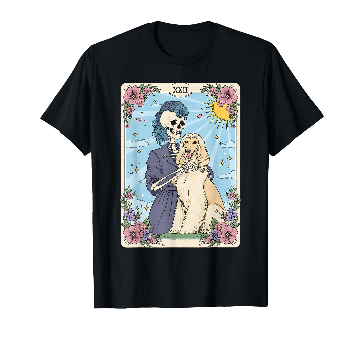 Afghan Hound Dog Tarot Card Halloween Costume Skeleton Retro T-Shirt